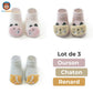 Chaussette Antidérapante bébé - lot de 3 modèles différents ourson chaton et renard