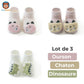 Chaussette Antidérapante bébé - lot de 3 modèles différents ourson chaton et dinosaure