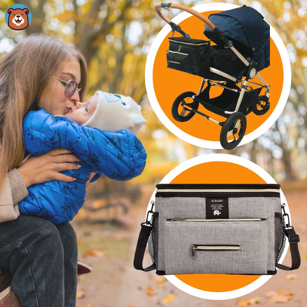 sac à langer poussette gris - bébé et maman
