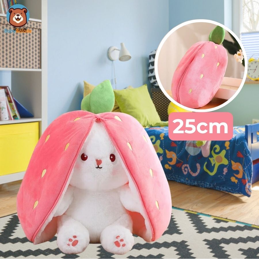 Peluche lapin - forme Fraise rose taille M