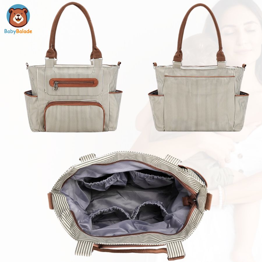 sac à langer vue de profil, de face et de haut