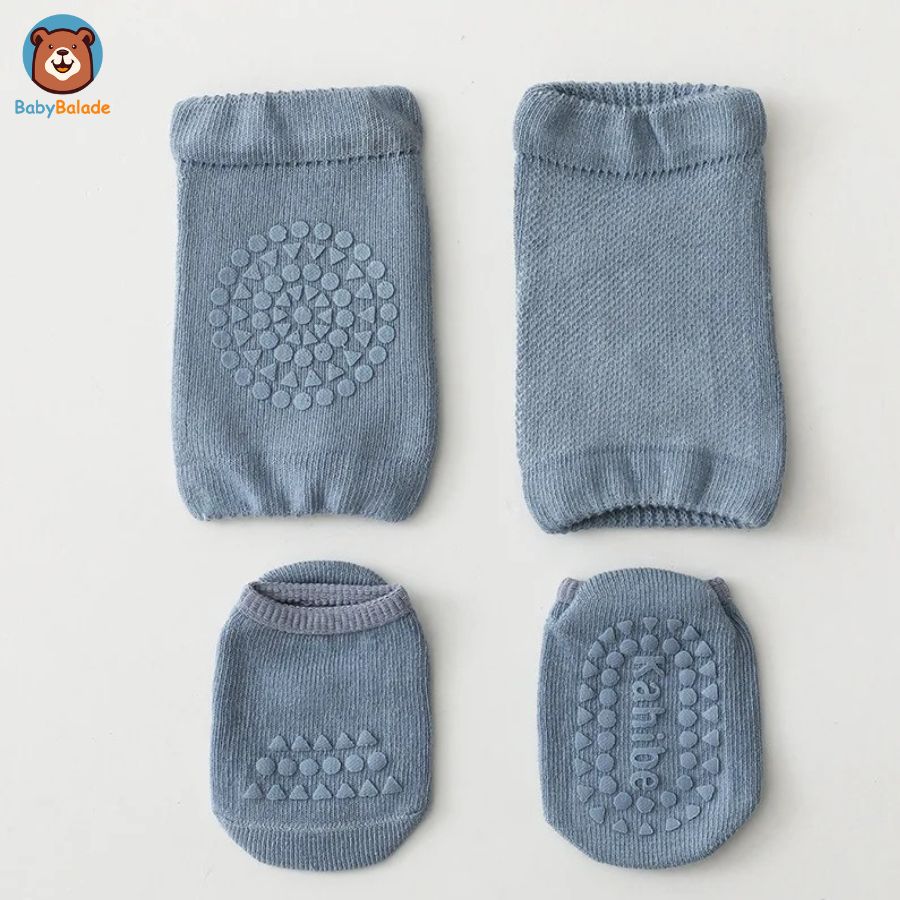 chaussette antidérapante bébé et genouillère bebe - couleur bleu