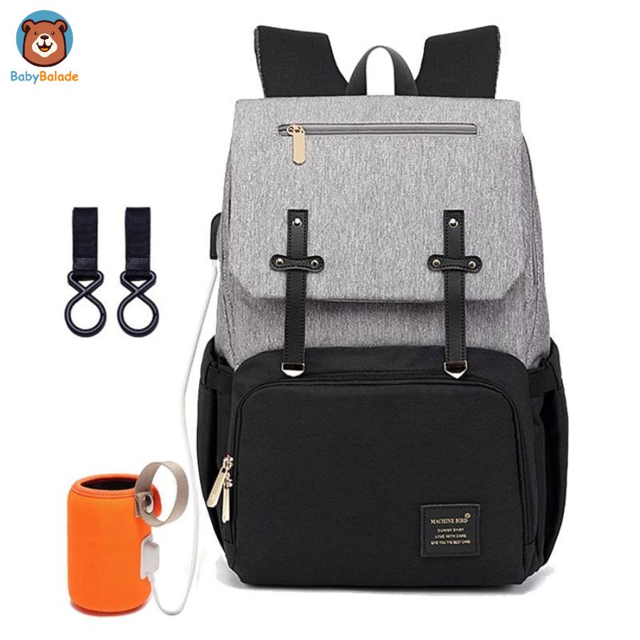 sac à dos à langer de couleur gris