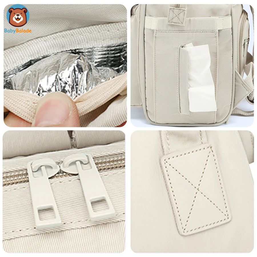 sac à dos à langer avec ses détails techniques