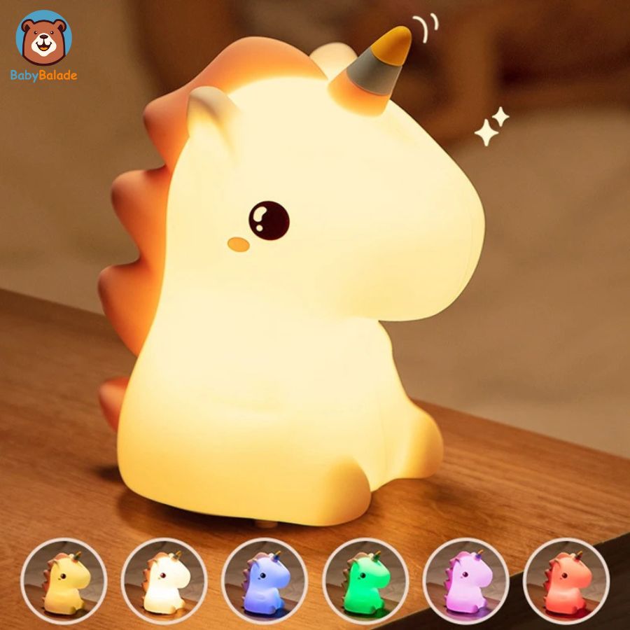 veilleuse bébé en forme de licorne avec 6 coloris de lumières