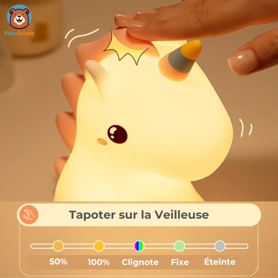 veilleuse bébé en forme de licorne à tapoter pour régler la couleur