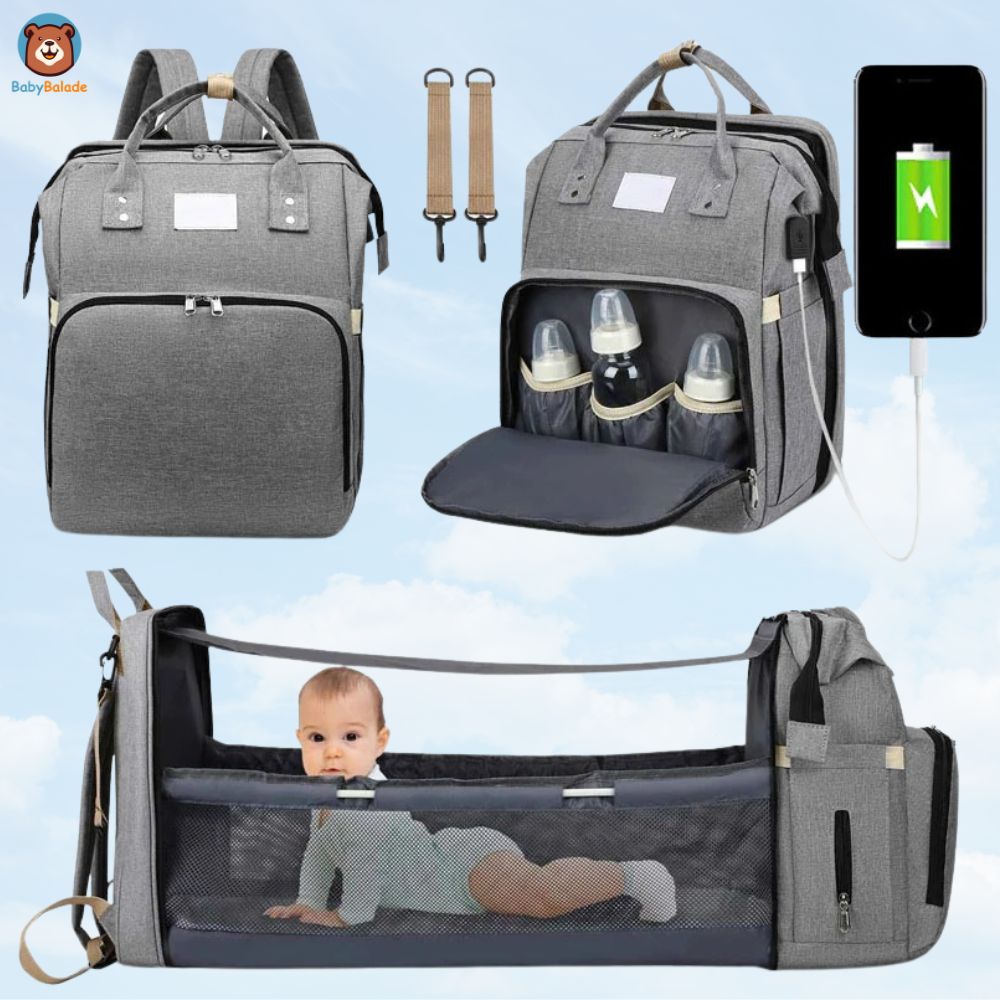 détails du sac à dos à langer lit