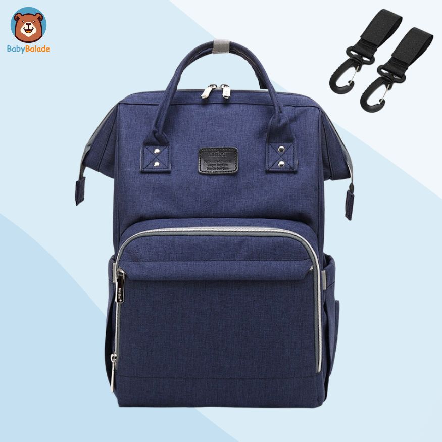 Sac à dos à langer bleu avec attaches poussette