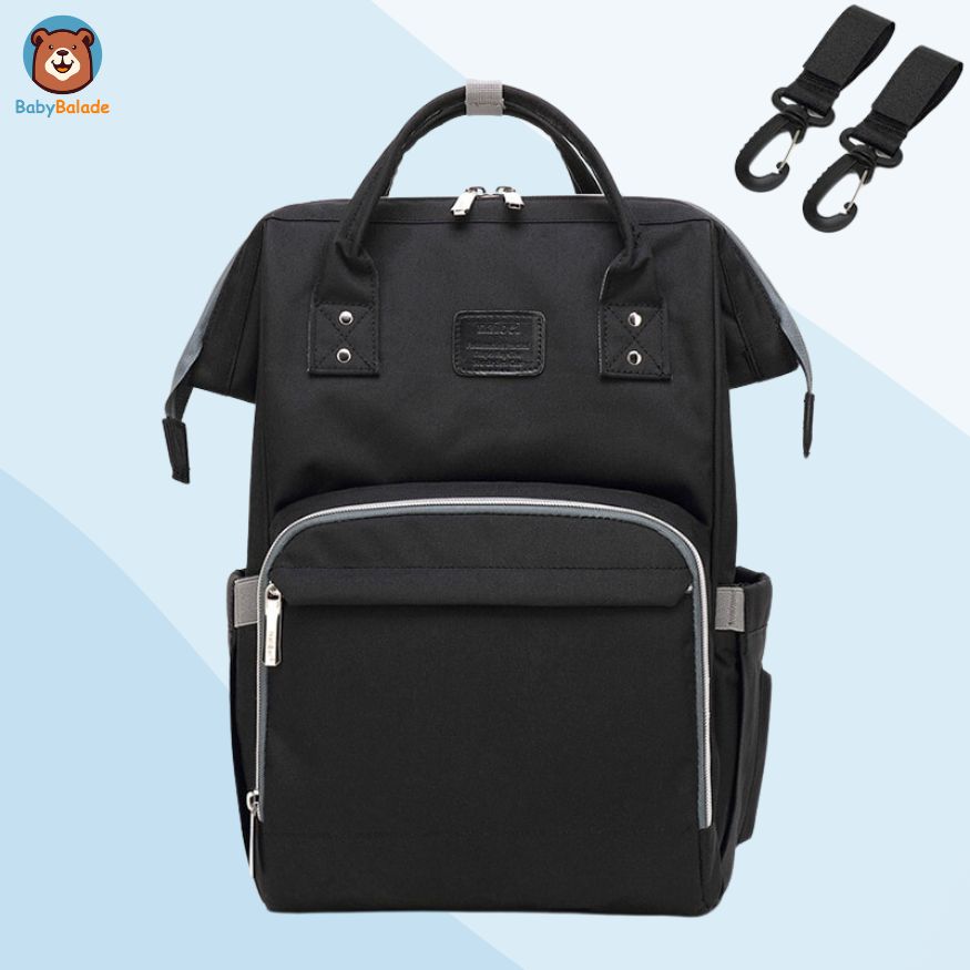 Sac à dos à langer noir avec attaches poussette