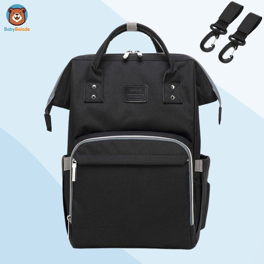 Sac à dos à langer noir avec attaches poussette