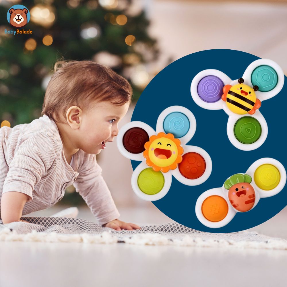 jouet sensoriel bébé baby spin avec un bebe